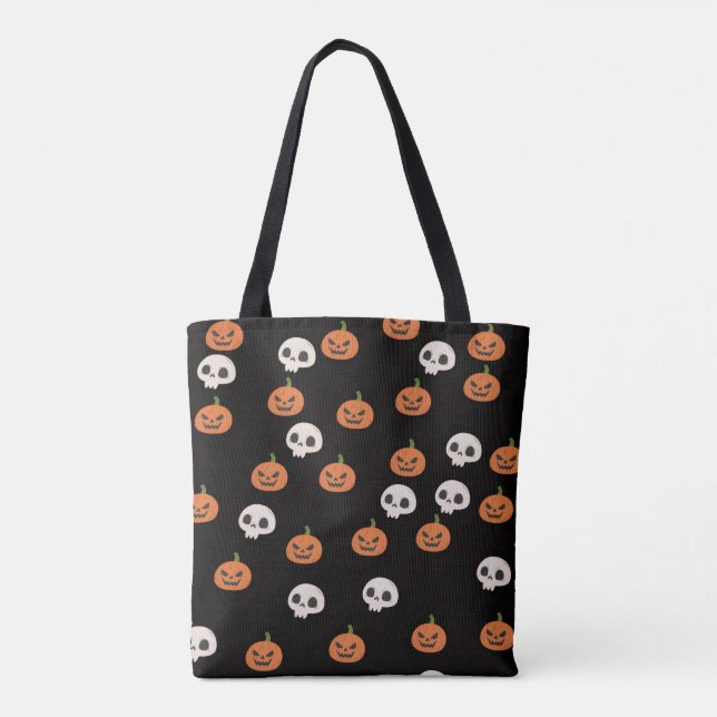 Halloween Pumpkins and Skulls Pattern Tote Bag (Back)