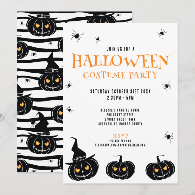 Halloween Pumpkins and Spiders Party Invitation (Front/Back)