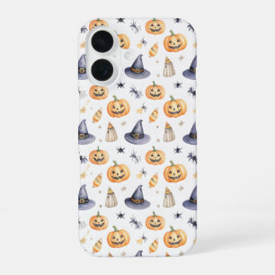 Halloween Pumpkins and Witch Hats Pattern iPhone 16 Case