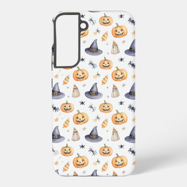 Halloween Pumpkins and Witch Hats Pattern Samsung Galaxy S22+ Case (Back)