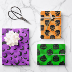 HALLOWEEN PUMPKINS BATS & SKULLS WRAPPING PAPER SHEET