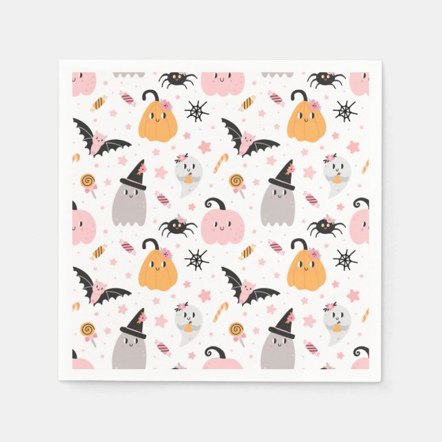 Halloween Pumpkins Bats, Spiders, Ghost and Candy Napkin (Front)