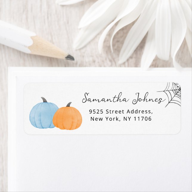 Halloween pumpkins blue return Address Label (Insitu)