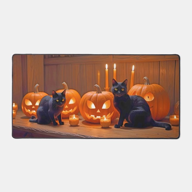 Halloween Pumpkins Cat Cute Spooky Festive Magic Desk Mat (Front)