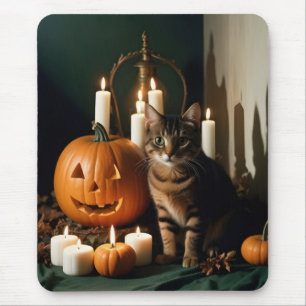 Halloween Pumpkins Cat Cute Spooky Festive Magic Mouse Mat