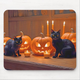 Halloween Pumpkins Cat Cute Spooky Festive Magic Mouse Mat
