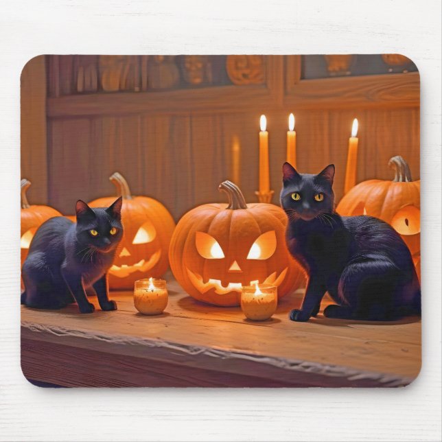 Halloween Pumpkins Cat Cute Spooky Festive Magic Mouse Mat (Front)