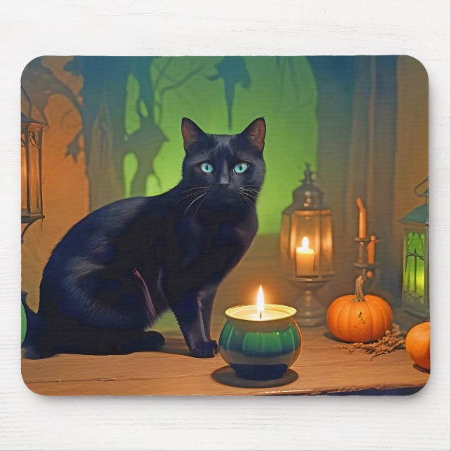 Halloween Pumpkins Cat Cute Spooky Festive Magic Mouse Mat (Front)