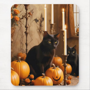 Halloween Pumpkins Cat Cute Spooky Festive Magic Mouse Mat