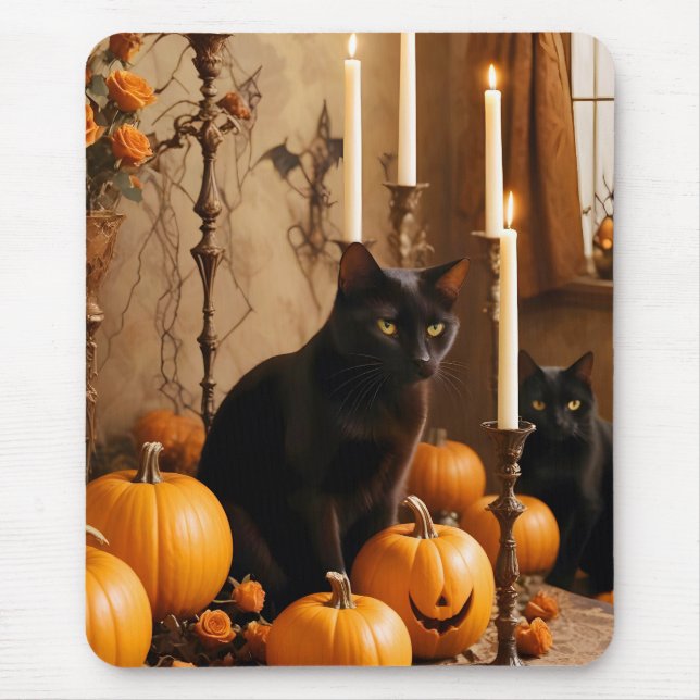 Halloween Pumpkins Cat Cute Spooky Festive Magic Mouse Mat (Front)