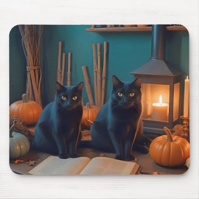 Halloween Pumpkins Cat Cute Spooky Festive Magic Mouse Mat (Front)