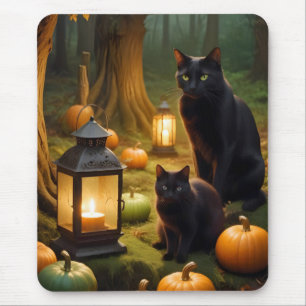 Halloween Pumpkins Cat Cute Spooky Festive Magic Mouse Mat