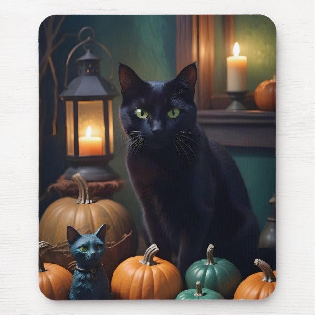 Halloween Pumpkins Cat Cute Spooky Festive Magic Mouse Mat (Front)