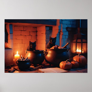 Halloween Pumpkins Cat Cute Spooky Festive Magic Poster