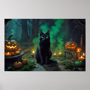 Halloween Pumpkins Cat Cute Spooky Festive Magic Poster