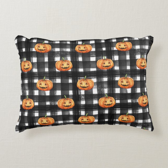Halloween Pumpkins: Chequered Charm. Decorative Cushion (Front)