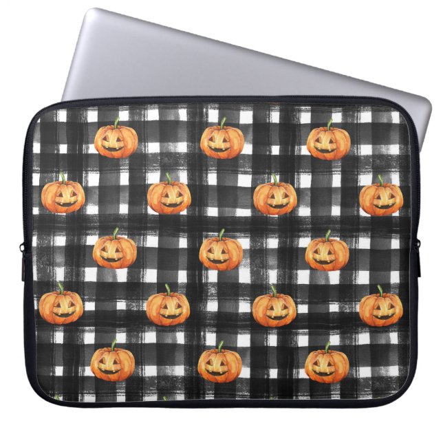Halloween Pumpkins: Chequered Charm. Laptop Sleeve (Front)