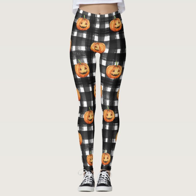 Halloween Pumpkins: Chequered Charm. Leggings (Front)