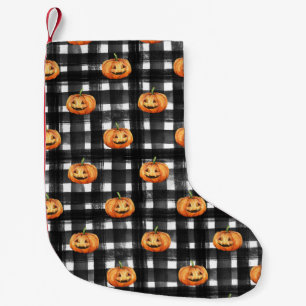 Halloween Pumpkins: Chequered Charm. Small Christmas Stocking
