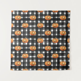 Halloween Pumpkins: Chequered Charm. Tapestry