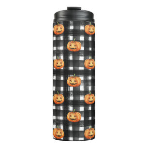 Halloween Pumpkins: Chequered Charm. Thermal Tumbler