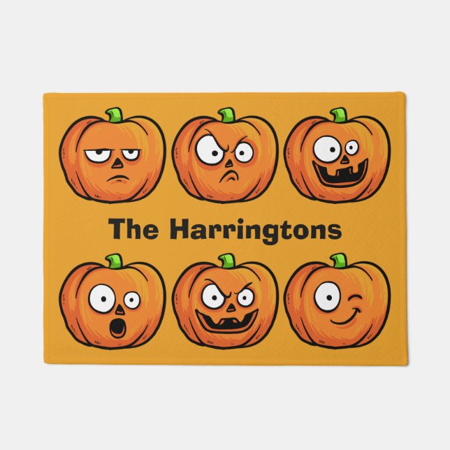 Halloween Pumpkins custom name door mat (Front)