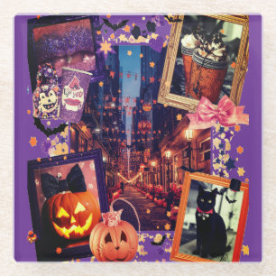 Halloween Pumpkins Cute Girly Spooky Glass Coaster