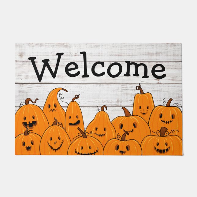 Halloween Pumpkins Cute Jackolantern Custom Doormat (Front)