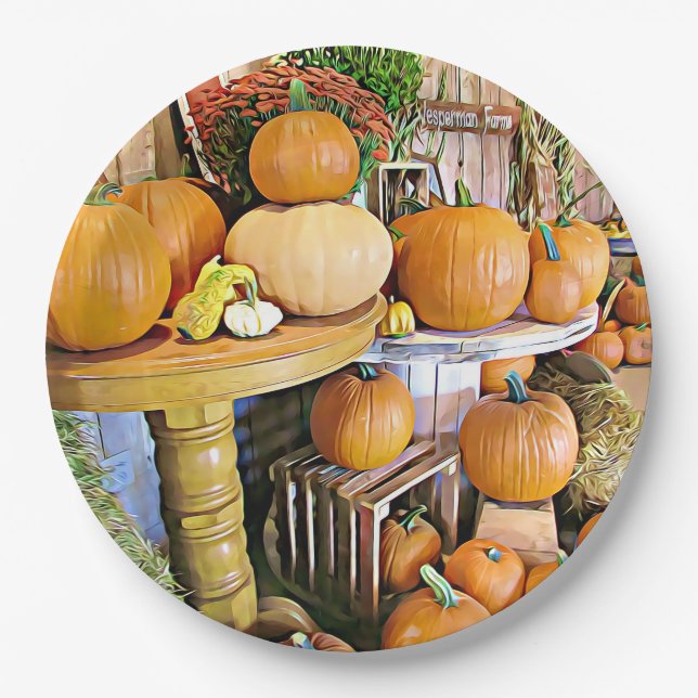 Halloween Pumpkins Display Party Paper Plates (Front)