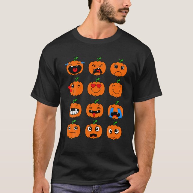 Halloween Pumpkins Emotions Boys Girls Kids Cute H T-Shirt (Front)
