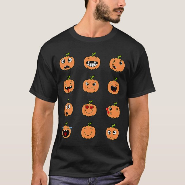 Halloween Pumpkins Emotions Boys Girls Kids Cute H T-Shirt (Front)