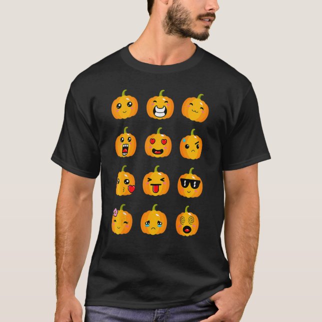 Halloween Pumpkins Emotions Boys Girls Kids Cute H T-Shirt (Front)