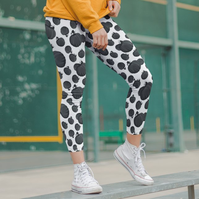 Halloween Pumpkins Fall Autumn Black White Modern Leggings (Creator Uploaded)