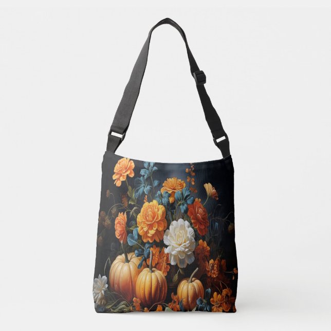 Halloween Pumpkins Flowers Crossbody Bag (Front)