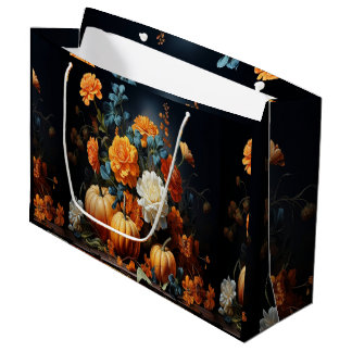 Halloween Pumpkins Flowers Large Gift Bag