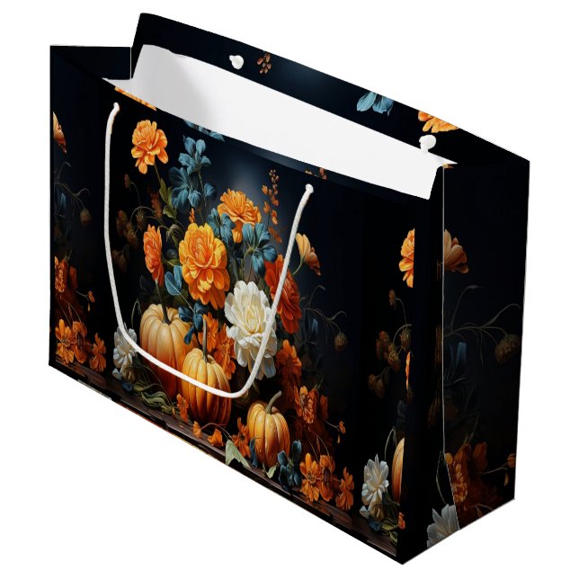 Halloween Pumpkins Flowers Large Gift Bag (Front Angled)