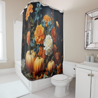 Halloween Pumpkins Flowers Shower Curtain