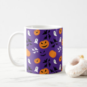 Halloween pumpkins ghosts bats fun purple pattern coffee mug