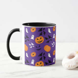 Halloween pumpkins ghosts bats fun purple pattern mug