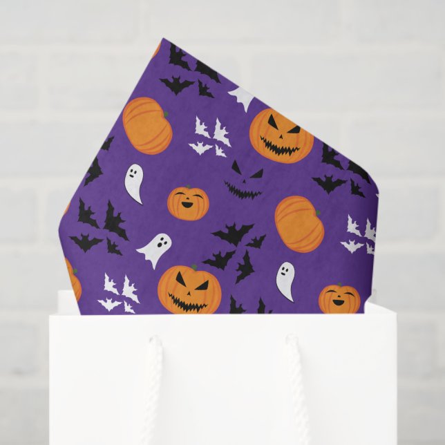 Halloween pumpkins ghosts bats fun purple pattern tissue paper (Gift Bag)