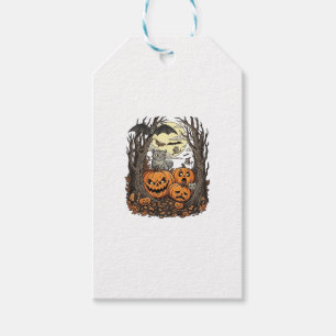 Halloween Pumpkins Grey Cat Bat Full Moon Woods Gift Tags