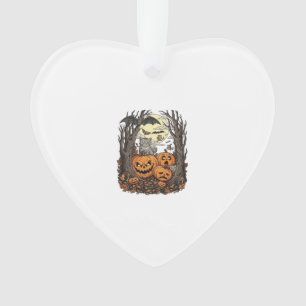 Halloween Pumpkins Grey Cat Bat Full Moon Woods Ornament
