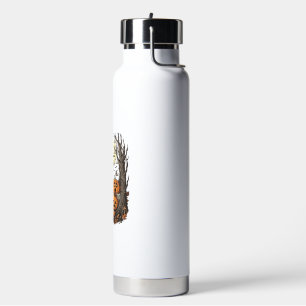 Halloween Pumpkins Grey Cat Bat Full Moon Woods Water Bottle
