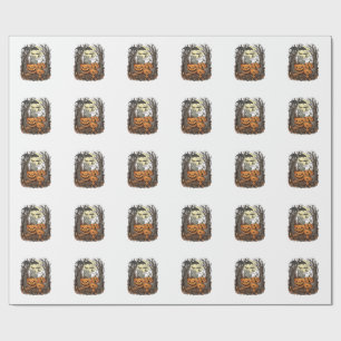 Halloween Pumpkins Grey Cat Bat Full Moon Woods Wrapping Paper