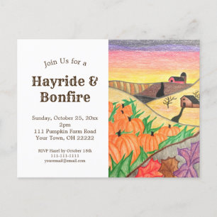 Halloween Pumpkins Hayride Autumn Folk Art Invitation Postcard