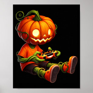 Halloween Pumpkins Head Gamer Video Gaming Boys Poster