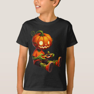 Halloween Pumpkins Head Gamer Video Gaming Boys T-Shirt