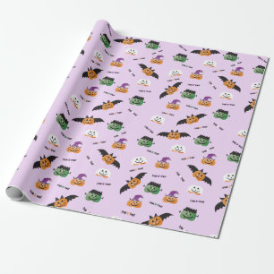 Halloween Pumpkins In Costumes Pattern Purple Wrapping Paper