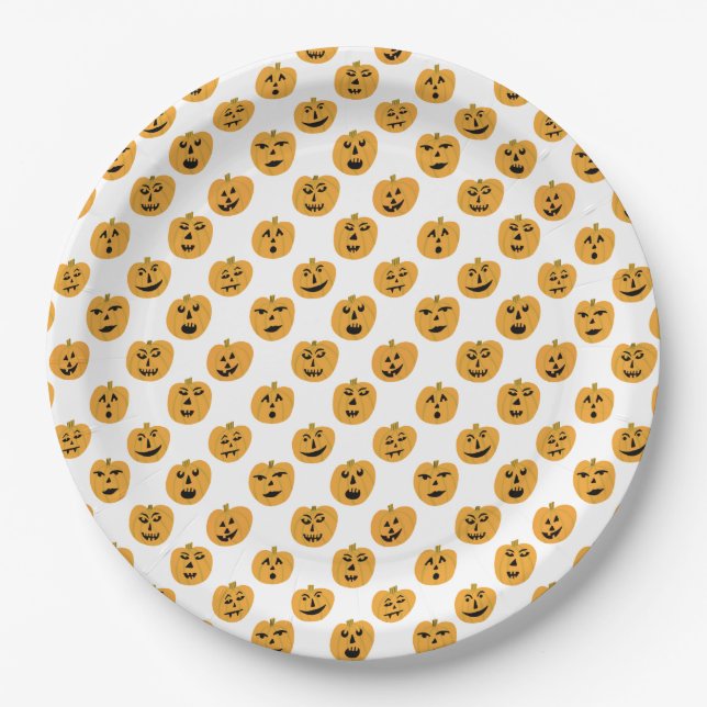 Halloween PUMPKINS Jack-O-Lanterns Paper Plate (Front)
