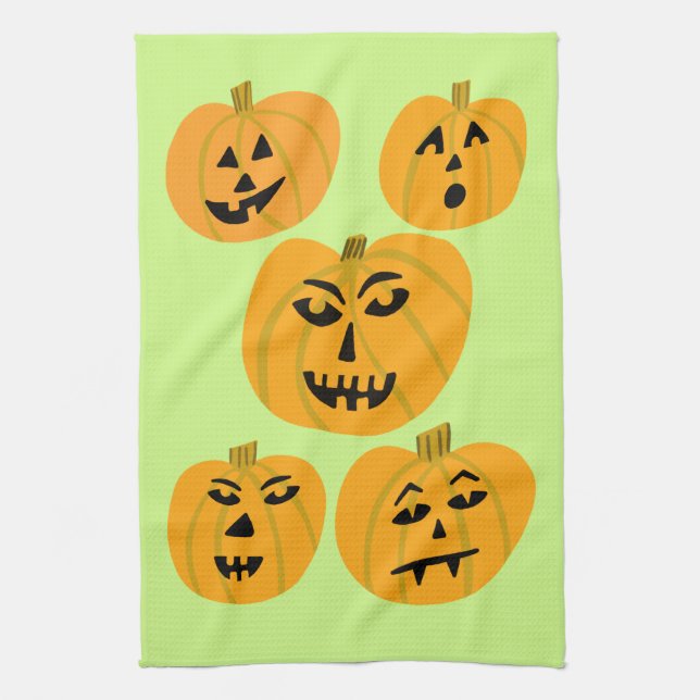 Halloween PUMPKINS Jack-O-Lanterns Tea Towel (Vertical)